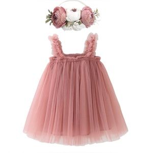 Blush pink tutu dress with flower headband 18m